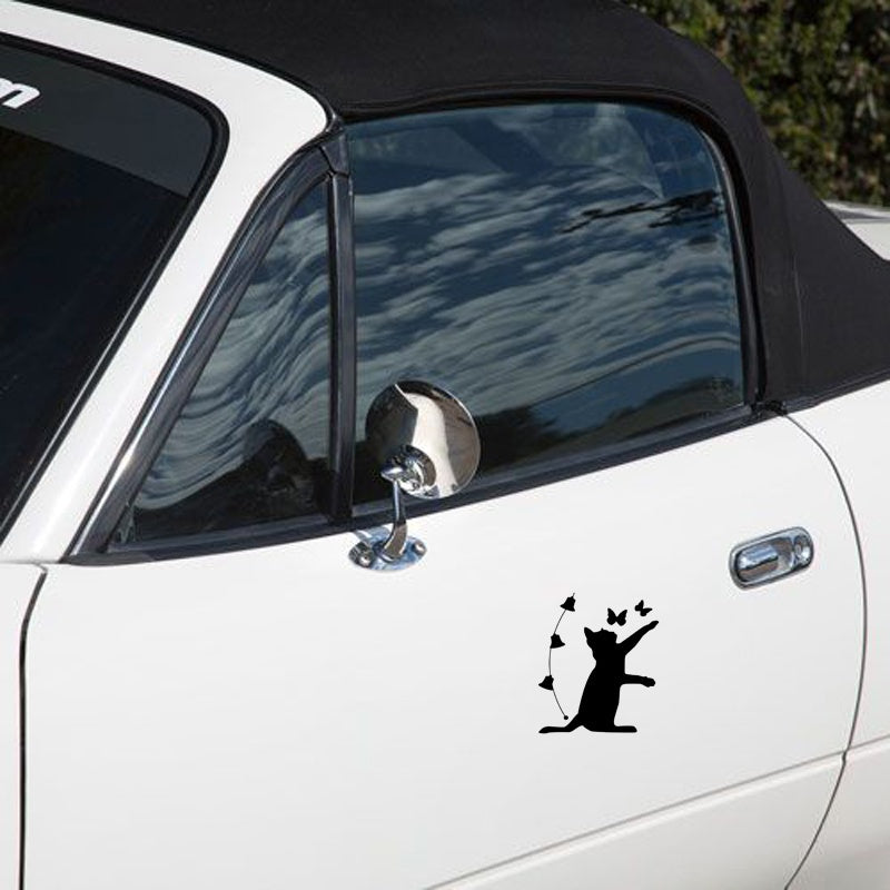 CAT butterfly Bells prints car Sticker Windows decal Black/White graphic sticker