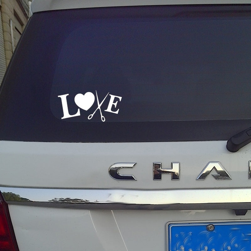LOVE hair stylist Cosmetologist Beautician Scissors Car Sticker Decorative Car Window Decal