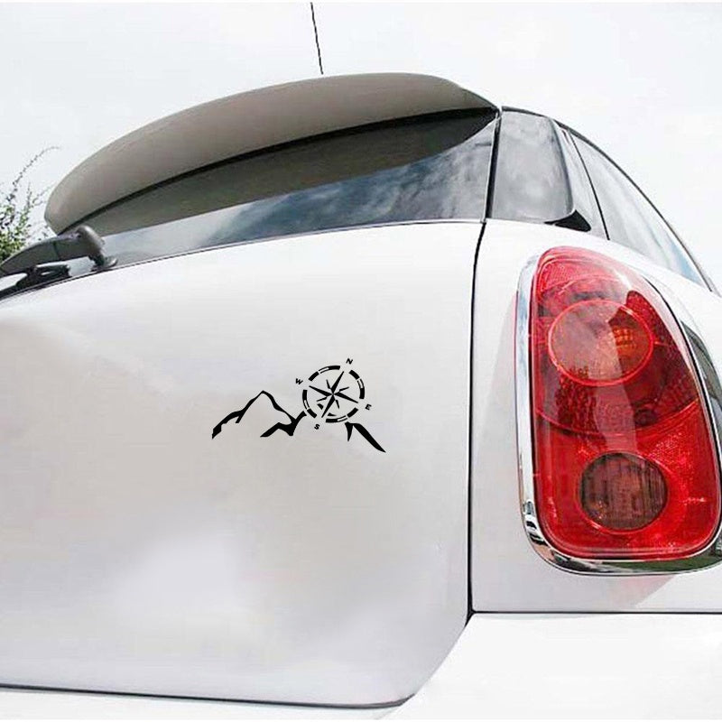 Compass And Mountain Safety Warning Vinyl Car stickers Decoration  Sticker Bumper Door Window PET Car Decals