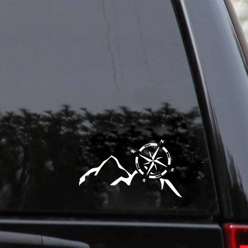 Compass And Mountain Safety Warning Vinyl Car stickers Decoration  Sticker Bumper Door Window PET Car Decals