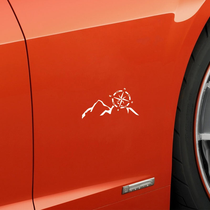Compass And Mountain Safety Warning Vinyl Car stickers Decoration  Sticker Bumper Door Window PET Car Decals