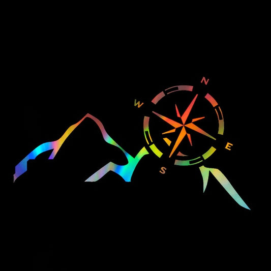 Compass And Mountain Safety Warning Vinyl Car stickers Decoration  Sticker Bumper Door Window PET Car Decals