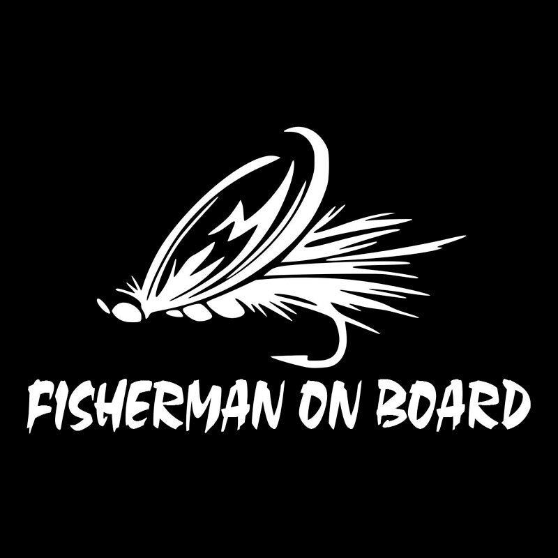 15.7CM*9.6CM Fisherman On Board Trout Fly Fishing Decal Car Window Car Sticker Black/Silver C24-0767