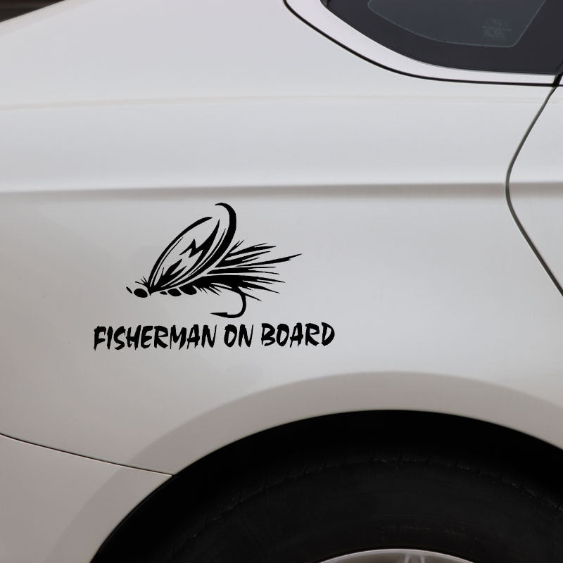 15.7CM*9.6CM Fisherman On Board Trout Fly Fishing Decal Car Window Car Sticker Black/Silver C24-0767