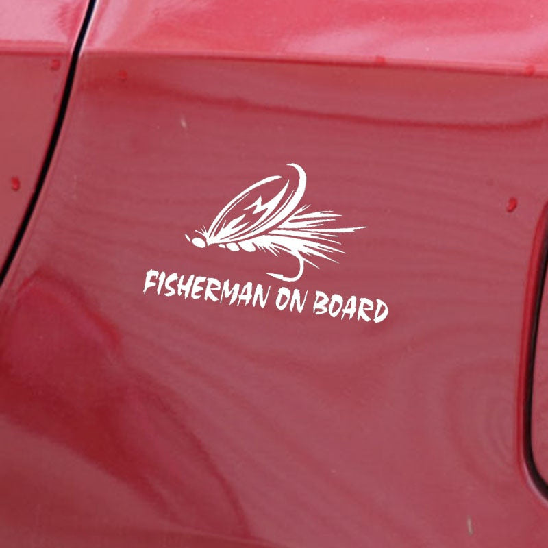 15.7CM*9.6CM Fisherman On Board Trout Fly Fishing Decal Car Window Car Sticker Black/Silver C24-0767