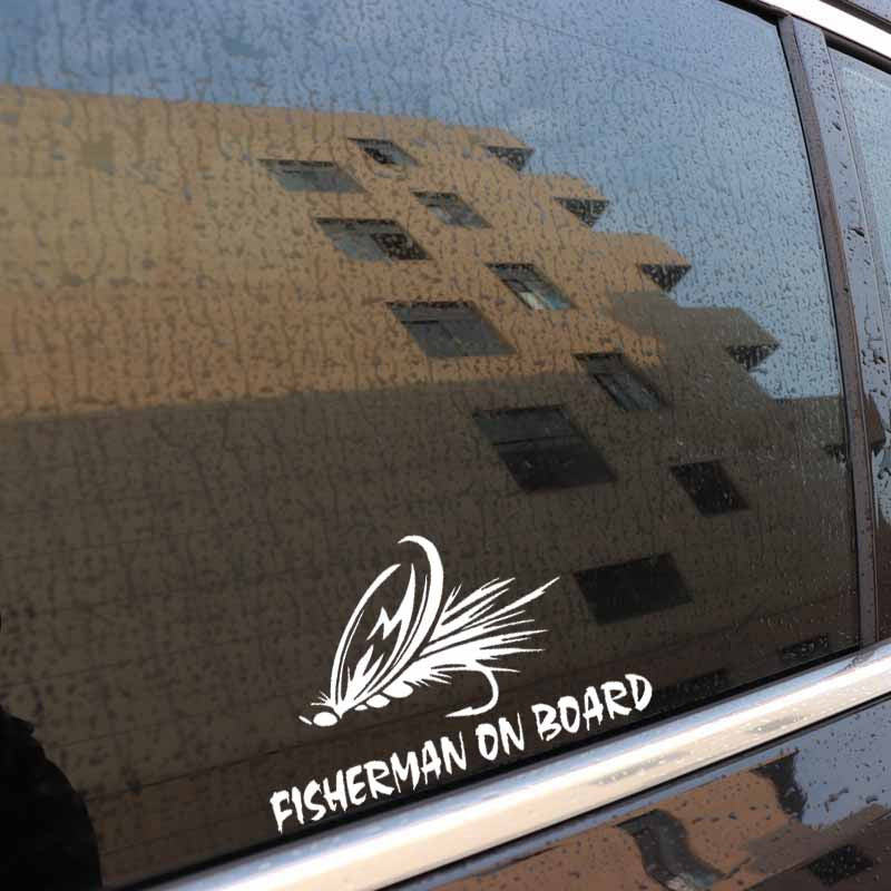 15.7CM*9.6CM Fisherman On Board Trout Fly Fishing Decal Car Window Car Sticker Black/Silver C24-0767