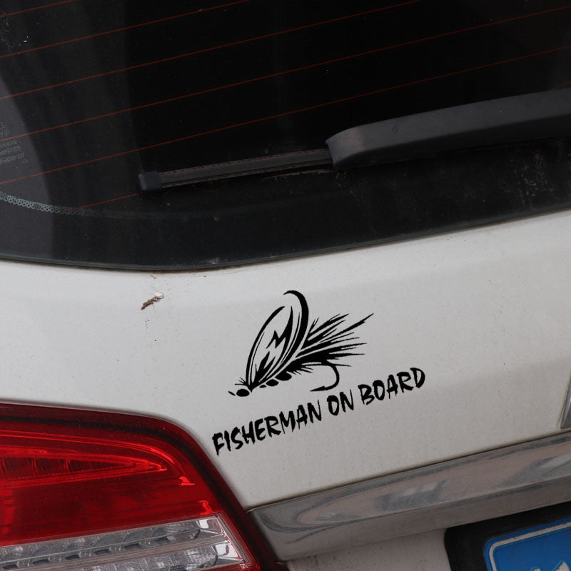 15.7CM*9.6CM Fisherman On Board Trout Fly Fishing Decal Car Window Car Sticker Black/Silver C24-0767