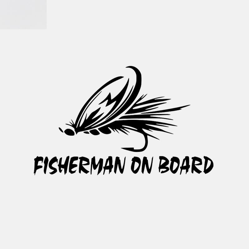 15.7CM*9.6CM Fisherman On Board Trout Fly Fishing Decal Car Window Car Sticker Black/Silver C24-0767