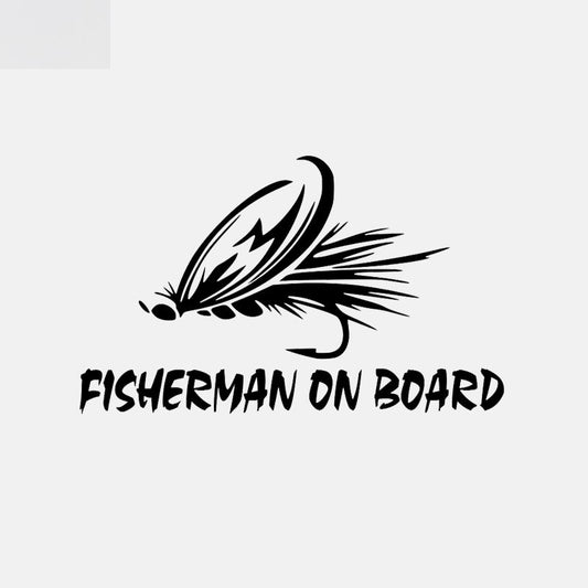 15.7CM*9.6CM Fisherman On Board Trout Fly Fishing Decal Car Window Car Sticker Black/Silver C24-0767