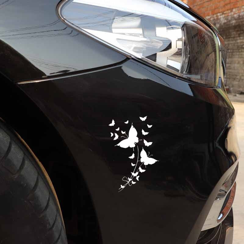 11.5CM*17.8CM Bunch of Butterflies Car Sticker Pretty Butterfly Art Transfer Vinyl Decal Black/Silver C24-0299