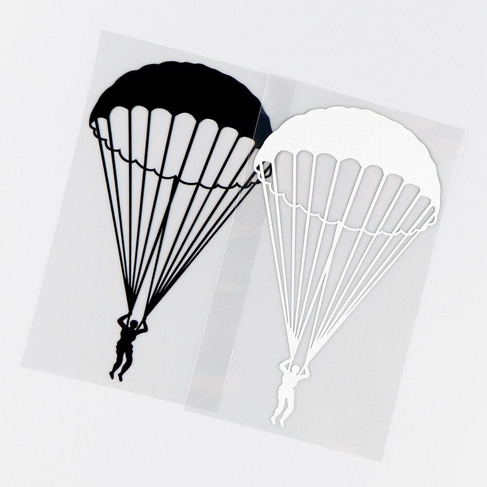 8.9×15.7CM Extreme Sport Parachute Skydiving Silhouette Personality Vinyl Car Sticker Decals  Black / Silver 10A-0508
