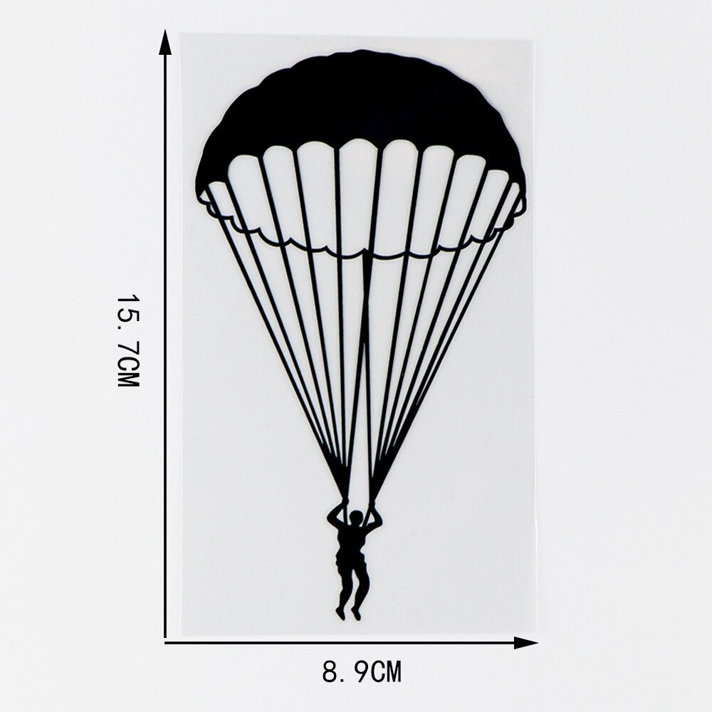 8.9×15.7CM Extreme Sport Parachute Skydiving Silhouette Personality Vinyl Car Sticker Decals  Black / Silver 10A-0508
