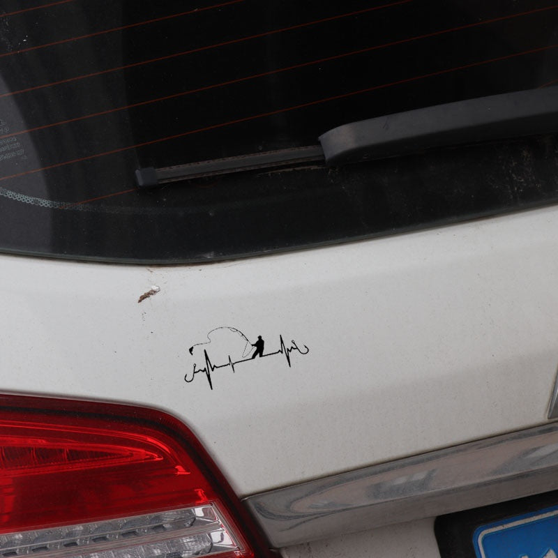 16.7CM*7.7CM Car Sticker Heart Fishing Vinyl Decal Black/Silver C24-0642