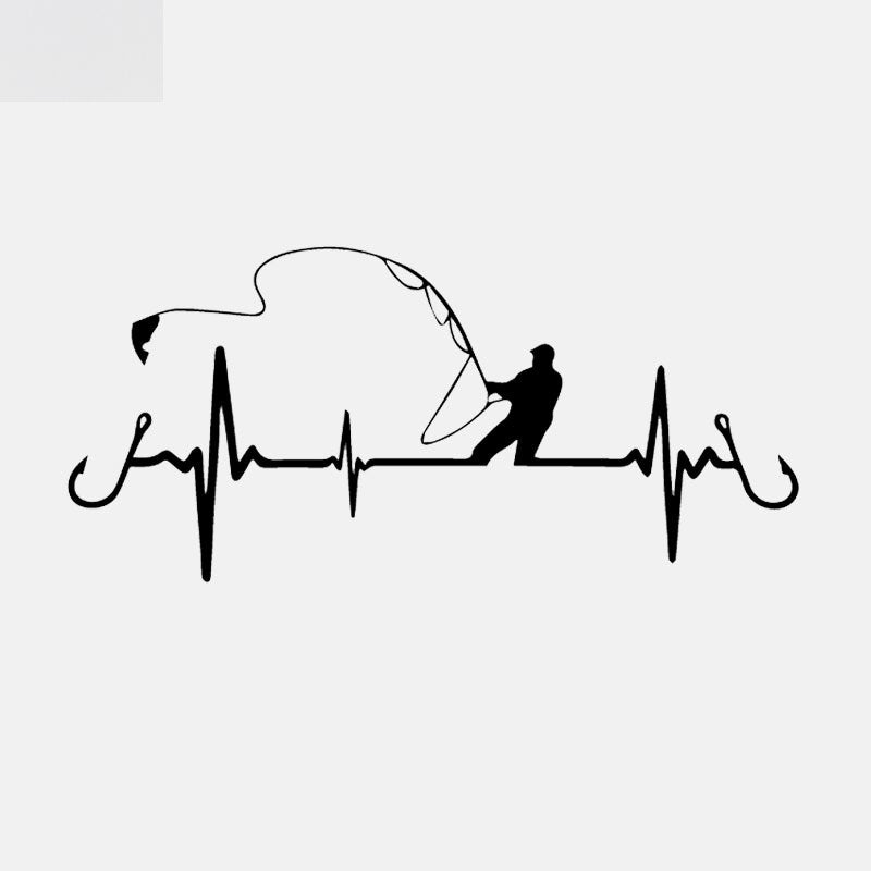 16.7CM*7.7CM Car Sticker Heart Fishing Vinyl Decal Black/Silver C24-0642