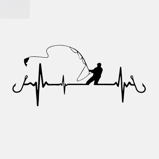 16.7CM*7.7CM Car Sticker Heart Fishing Vinyl Decal Black/Silver C24-0642