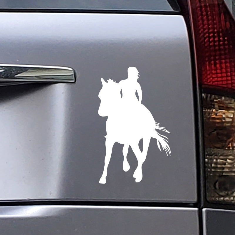 Girl Riding a Horse heroic Funny Laser Sticker Trucks Windows Motorbike Bumper Computer Vinyl Decal
