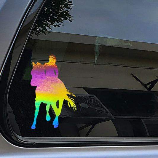 Girl Riding a Horse heroic Funny Laser Sticker Trucks Windows Motorbike Bumper Computer Vinyl Decal