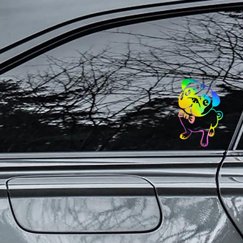 Lovely Cartoon Pug Dog Animal Funny Laser Sticker Trucks Windows Motorbike Bumper Computer Vinyl Decal (Various Color Selection)