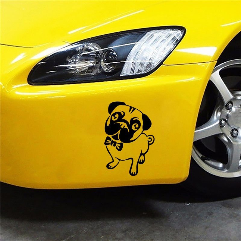 Lovely Cartoon Pug Dog Animal Funny Laser Sticker Trucks Windows Motorbike Bumper Computer Vinyl Decal (Various Color Selection)