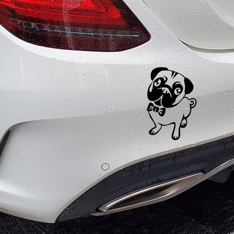 Lovely Cartoon Pug Dog Animal Funny Laser Sticker Trucks Windows Motorbike Bumper Computer Vinyl Decal (Various Color Selection)
