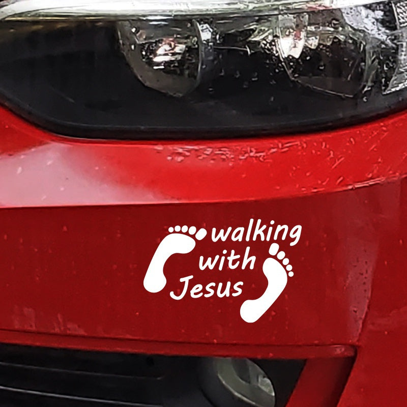 WALKING WITH JESUS Funny Laser Sticker Trucks Windows Motorbike Bumper Computer Vinyl Decal