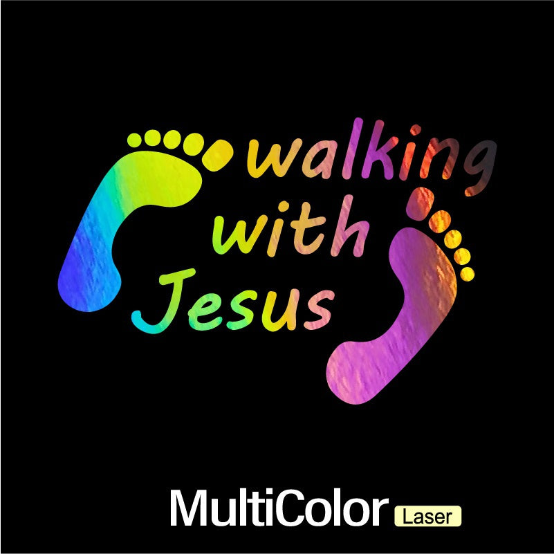 WALKING WITH JESUS Funny Laser Sticker Trucks Windows Motorbike Bumper Computer Vinyl Decal