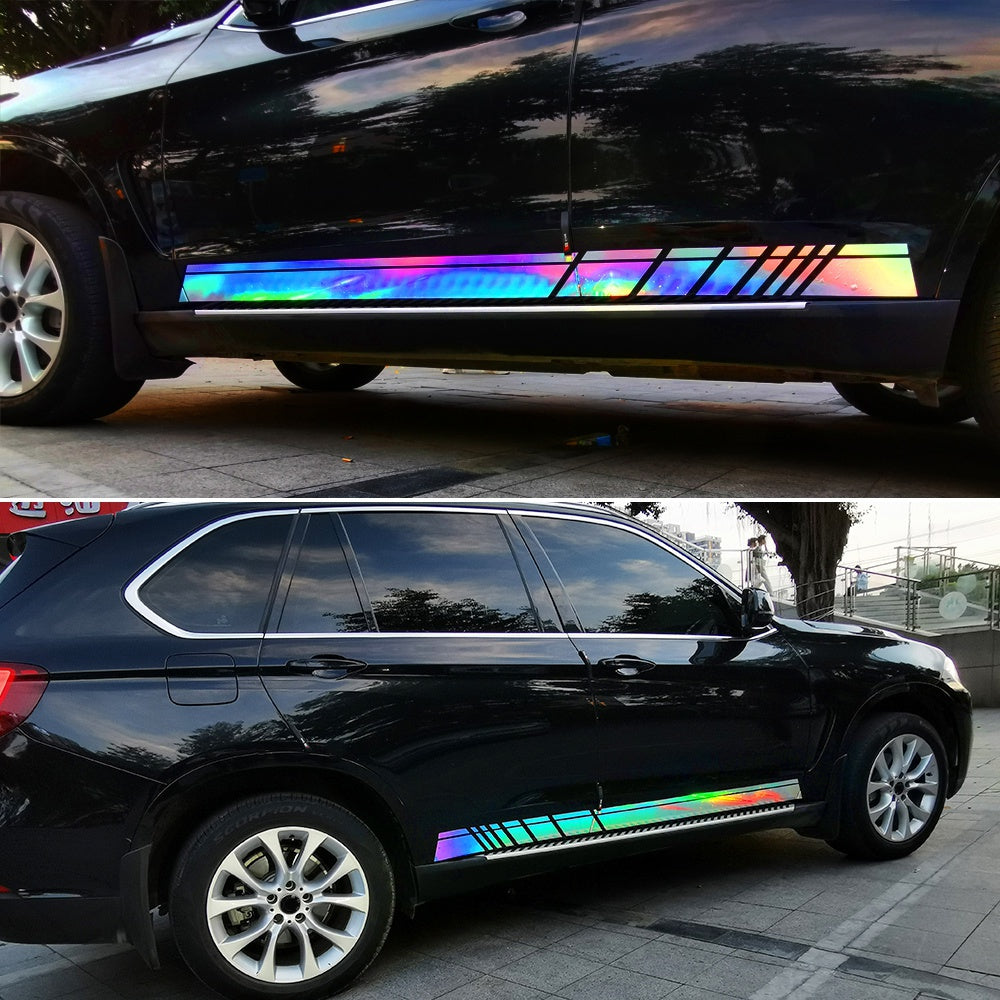 2 Pcs Universal Long Stripe Car Body Side Door Laser Sticker Vinyl Decal Decoration