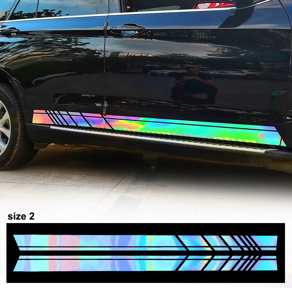 2 Pcs Universal Long Stripe Car Body Side Door Laser Sticker Vinyl Decal Decoration
