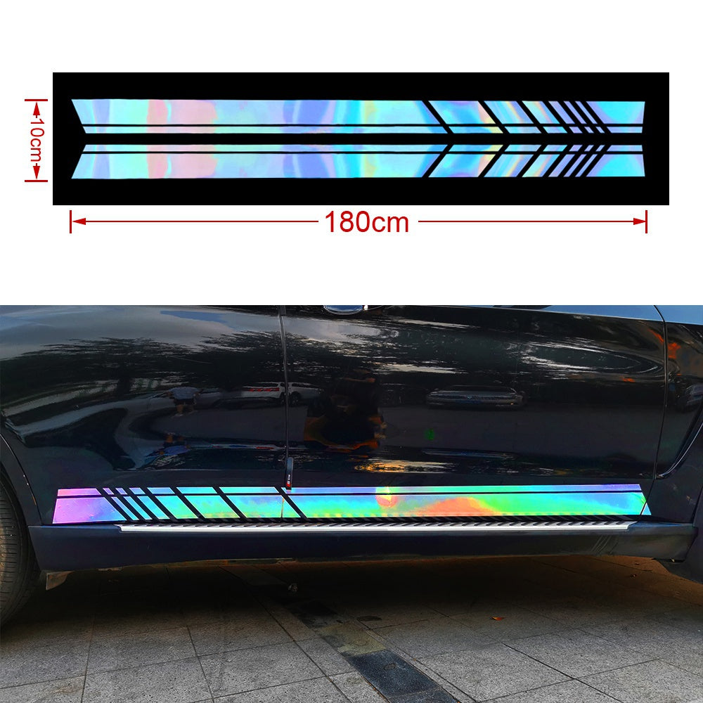 2 Pcs Universal Long Stripe Car Body Side Door Laser Sticker Vinyl Decal Decoration