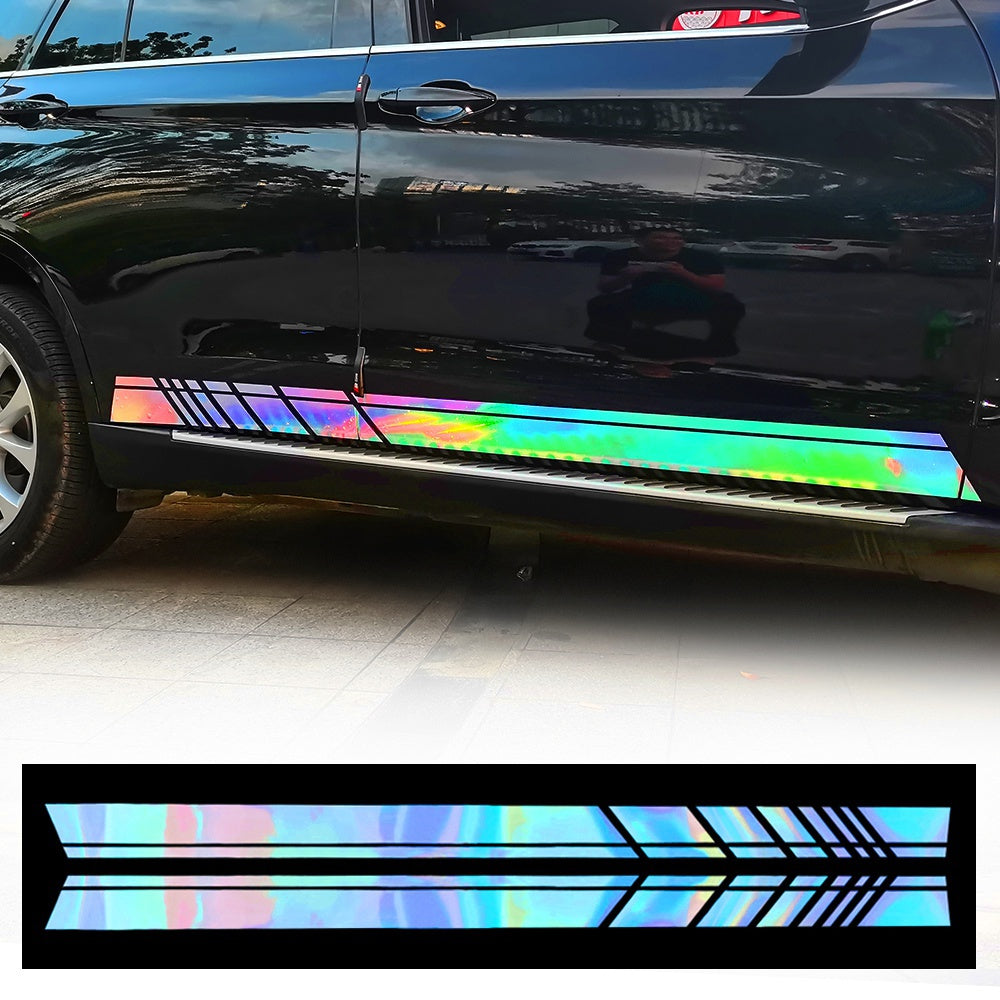 2 Pcs Universal Long Stripe Car Body Side Door Laser Sticker Vinyl Decal Decoration