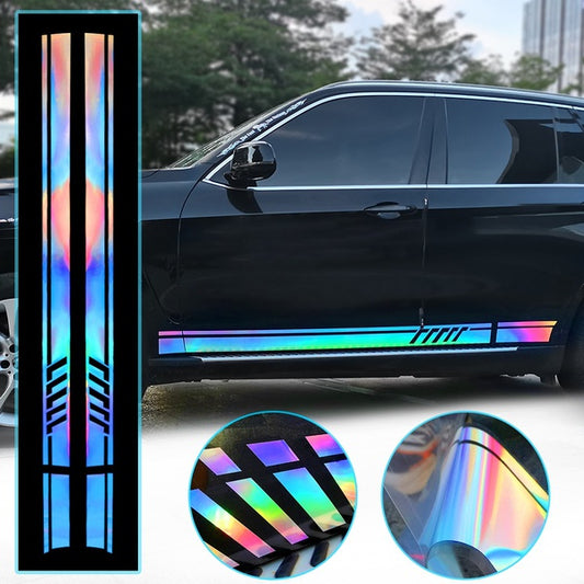 2 Pcs Universal Long Stripe Car Body Side Door Laser Sticker Vinyl Decal Decoration