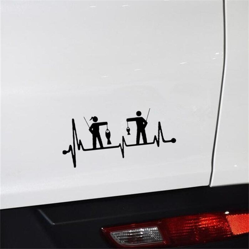 16cm*7.2cm Girl Guy Fishing Heartbeat Lifeline Fashion Vinyl High-quality Decor Decals Car Sticker Gifts