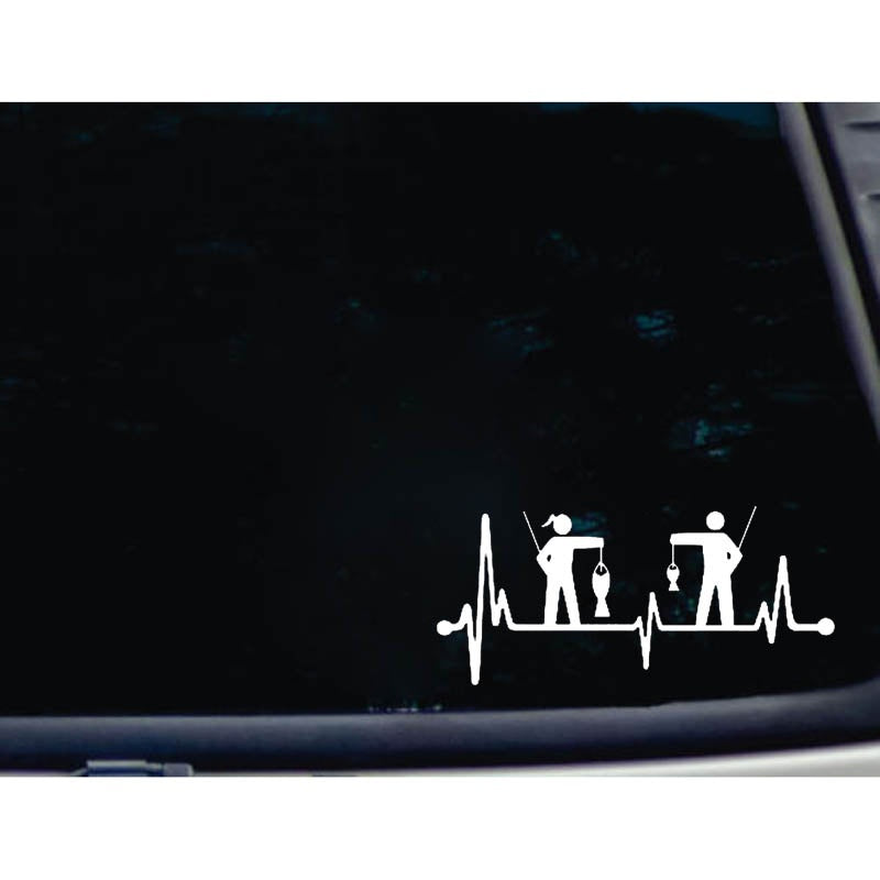 16cm*7.2cm Girl Guy Fishing Heartbeat Lifeline Fashion Vinyl High-quality Decor Decals Car Sticker Gifts