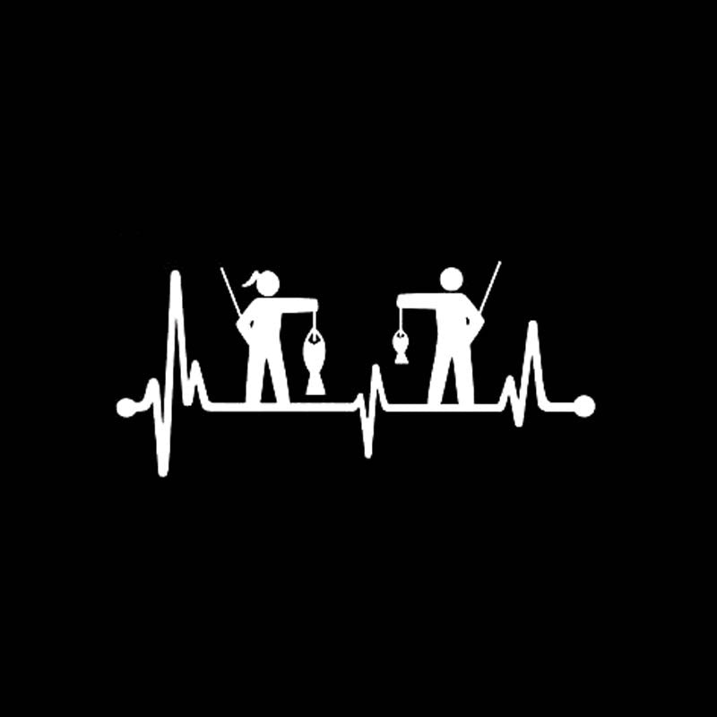 16cm*7.2cm Girl Guy Fishing Heartbeat Lifeline Fashion Vinyl High-quality Decor Decals Car Sticker Gifts