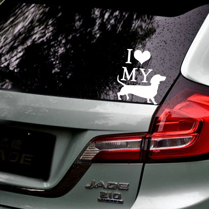 10cm*11cm I Love My Weiner Dog Vinyl Car Window Bumper Car Sticker Car Styling Decorative Decal Fashion Accessories