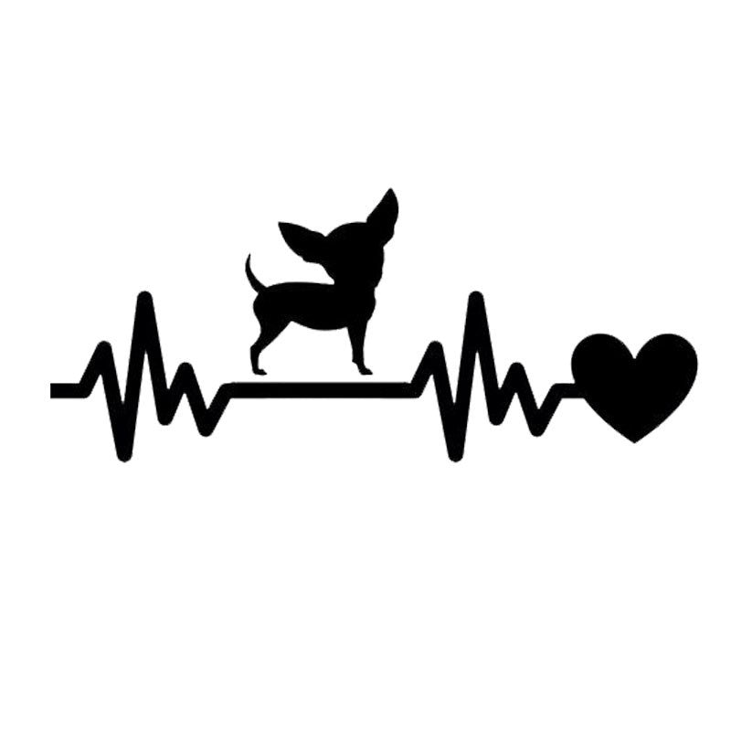 19cm*7.9cm Cute Chihuahua Dog Heartbeat Lifeline Funny Decoration Vinyl Decal Waterproof Car Sticker Accessories