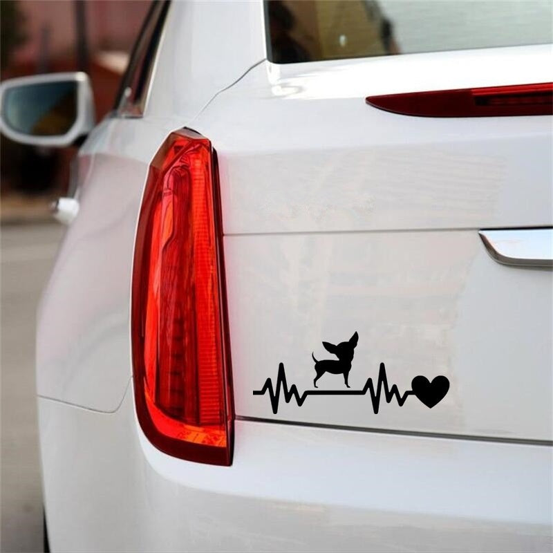 19cm*7.9cm Cute Chihuahua Dog Heartbeat Lifeline Funny Decoration Vinyl Decal Waterproof Car Sticker Accessories