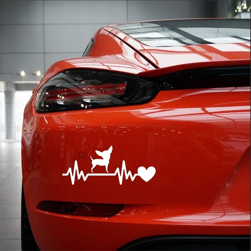 19cm*7.9cm Cute Chihuahua Dog Heartbeat Lifeline Funny Decoration Vinyl Decal Waterproof Car Sticker Accessories
