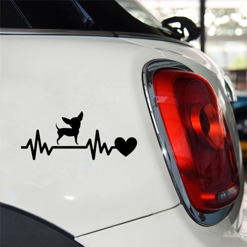 19cm*7.9cm Cute Chihuahua Dog Heartbeat Lifeline Funny Decoration Vinyl Decal Waterproof Car Sticker Accessories
