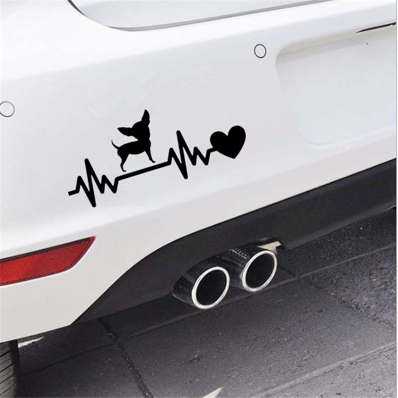 19cm*7.9cm Cute Chihuahua Dog Heartbeat Lifeline Funny Decoration Vinyl Decal Waterproof Car Sticker Accessories