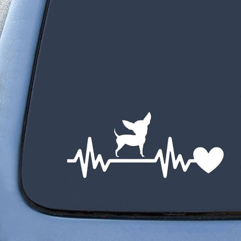 19cm*7.9cm Cute Chihuahua Dog Heartbeat Lifeline Funny Decoration Vinyl Decal Waterproof Car Sticker Accessories