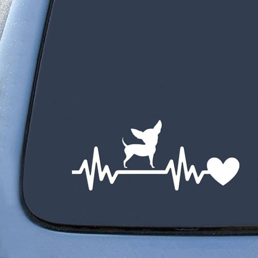 19cm*7.9cm Cute Chihuahua Dog Heartbeat Lifeline Funny Decoration Vinyl Decal Waterproof Car Sticker Accessories