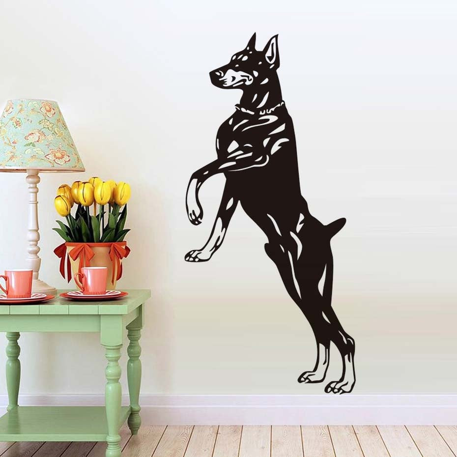 9.3CM*19.7CM Jumping Doberman Dog Animals Vinyl Wall Sticker Removable Art Car Decals 6 Colors