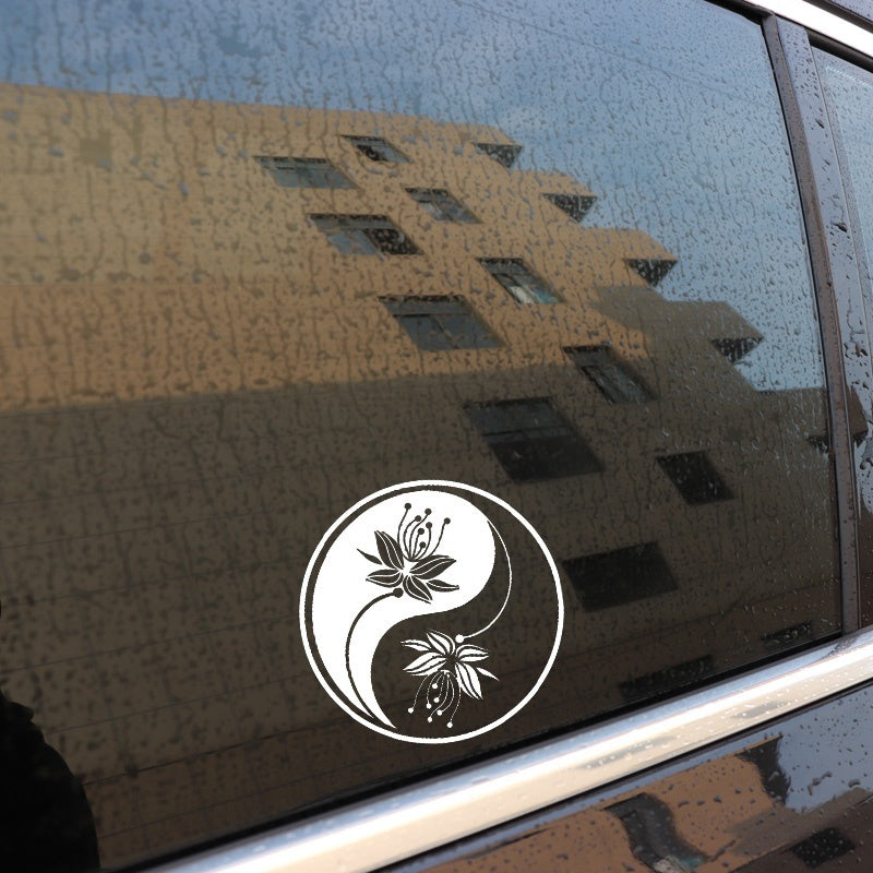 15cm*15cm Beautiful Flowers Yin Yang Vinyl Car Motorcycle Sticker Decal Car Decoration Accessories