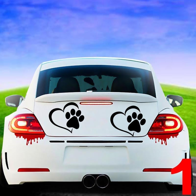 9.3cm*11cm Lovely Pet Paw Print with Heart Dog Cat Vinyl Decal Car Window Bumper Car Sticker
