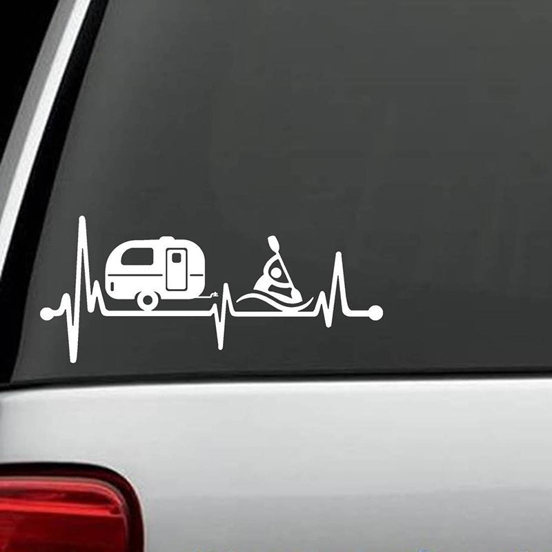 14cm*6.1cm Travel Design Stickers Trailer Kayak Heartbeat Decal Tent Hiker Camping Art Creative Decoration