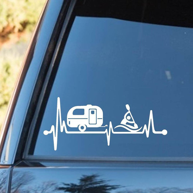 14cm*6.1cm Travel Design Stickers Trailer Kayak Heartbeat Decal Tent Hiker Camping Art Creative Decoration