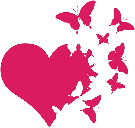 6-Inches Heart with Butterflies Flying Away Vinyl Decal Sticker Car Window Bumper Die Cut Quality