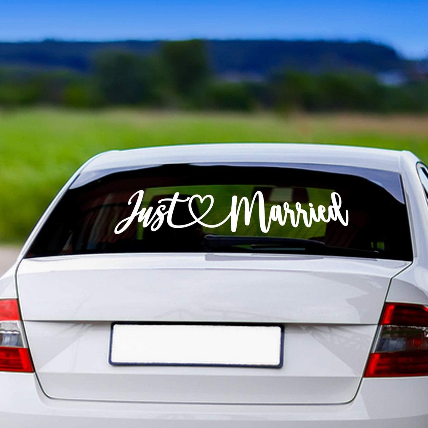 Vinyl Decal 26X5 Just Married Car Decorations, Removable, Elegant Just Married Decorations Car Sticker