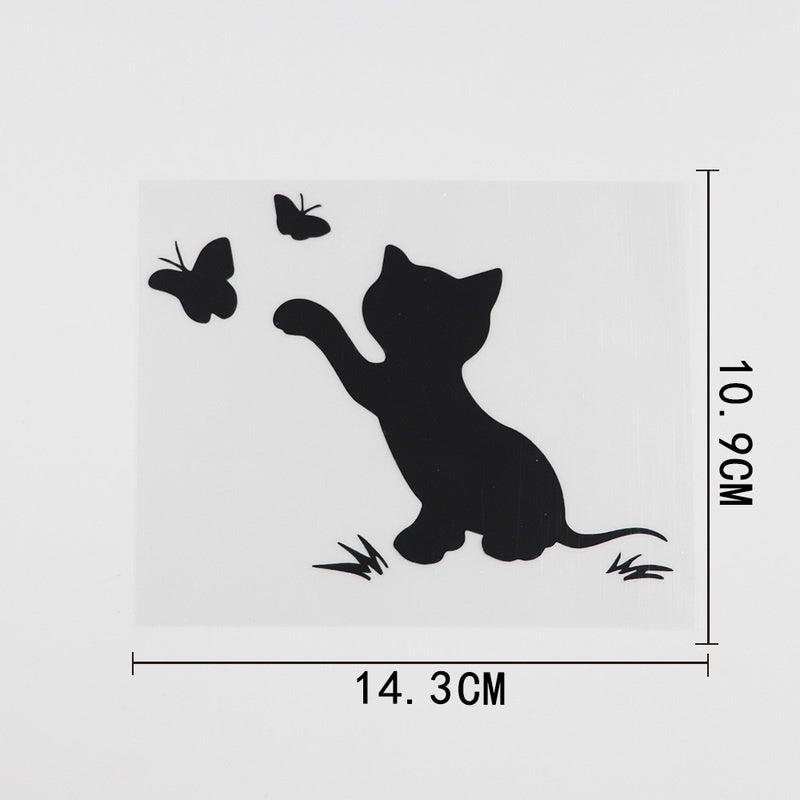 14.3cm*10.9cm Cat Playing with Butterflies Car Sticker Vinyl Decal Home Decoration Laptop Wall Sticker